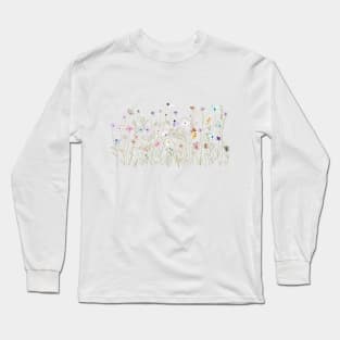 colorful wildflowers golden ink and watercolor Long Sleeve T-Shirt